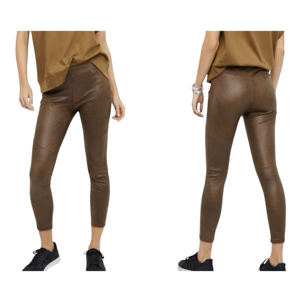 Free People Never Let Go Faux Suede Leather Brown Pull On Legging Pants Size 28